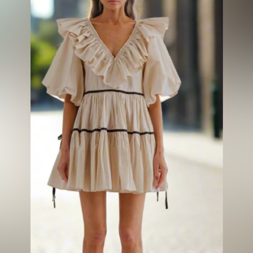 Elegant Cream Ruffle Mini Dress